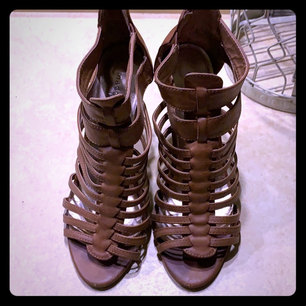 Madden Girl tan faux leather stilettos